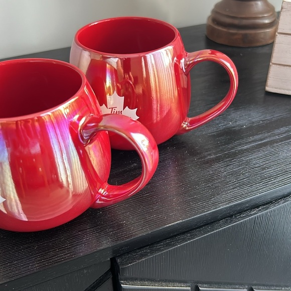 TIM HORTONS Red Luster Iridescent Maple Leaf Coffee Tea Mugs, Set of 2 - Picture 10 of 14